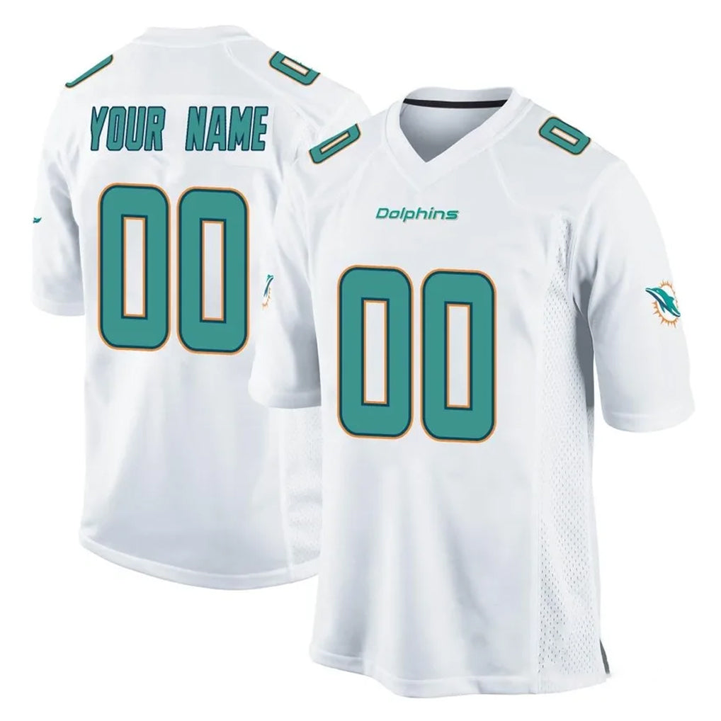 Custom M.Dolphins White Home Game Any Name & Numbers CAdoa Stitched Jerseys