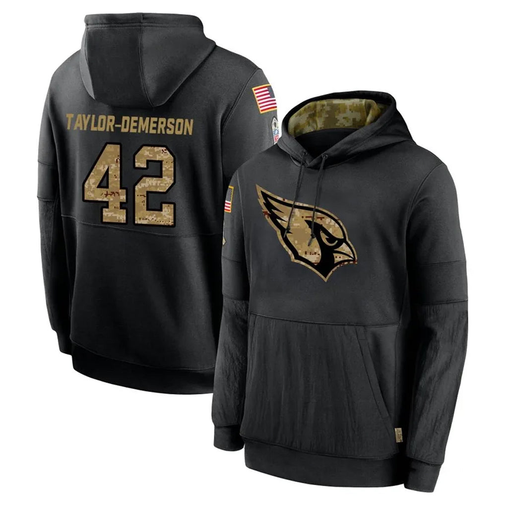 A.Cardinals #42 Dadrion Taylor-Demerson Player Black Salute to Service Sideline Performance Pullover Hoodies Home Game CAdoa Stitched Jerseys