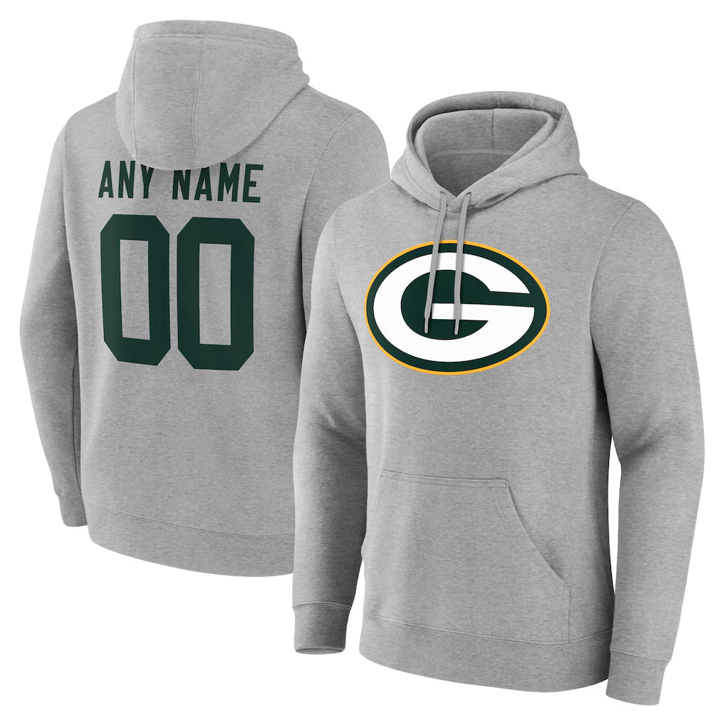 Custom GB.Packers Gray Circuit Logo Pullover Hoodies Limited Game Any Name & Numbers CAdoa Stitched Jerseys
