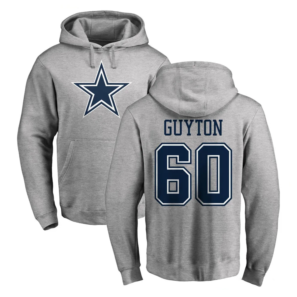 D.Cowboys #60 Tyler Guyton Player Gray LOGO Pullover Hoodie Limited CAdoa Stitched Jerseys