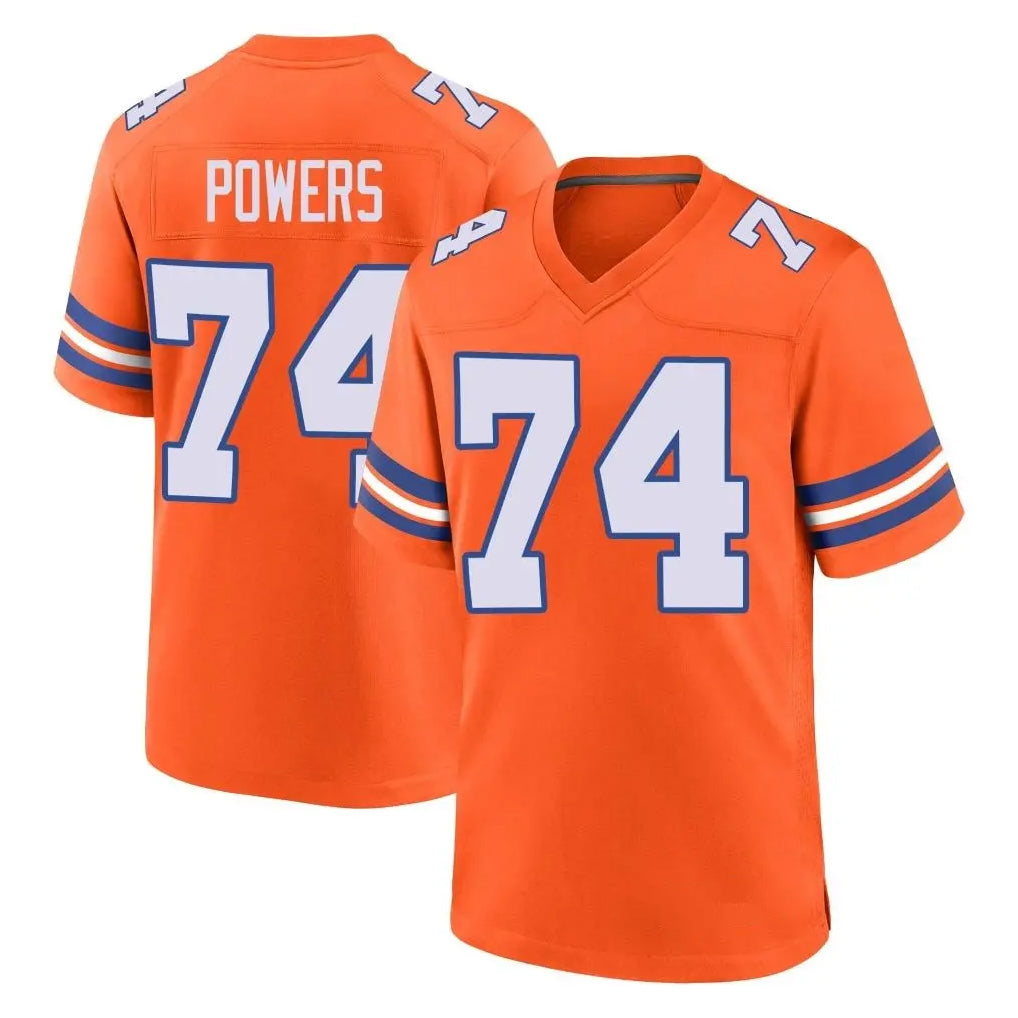D.Broncos #74 Ben Powers Player Orange Alternate Collection Throwback Game CAdoa Stitched Jerseys
