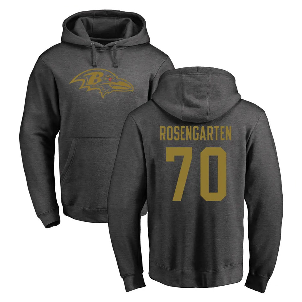 B.Ravens #70 Roger Rosengarten Player Gray LOGO Pullover Hoodie CAdoa Stitched Jerseys
