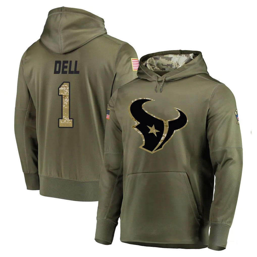 H.Texans #1 Tank Dell Player Olive Salute to Service Pullover Hoodies Home Game CAdoa Stitched Jerseys