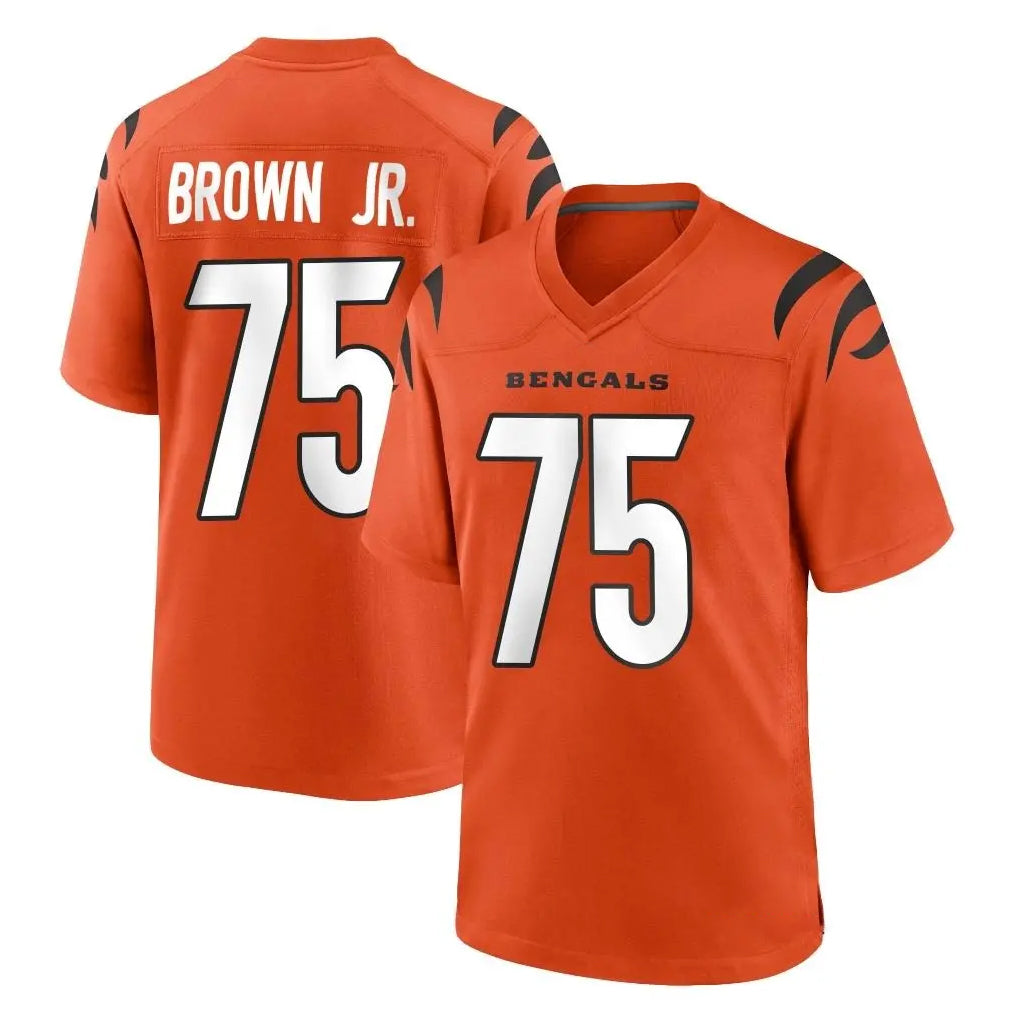 C.Bengals #75 Orlando Brown Jr. Player Orange Home Game CAdoa Stitched Jerseys