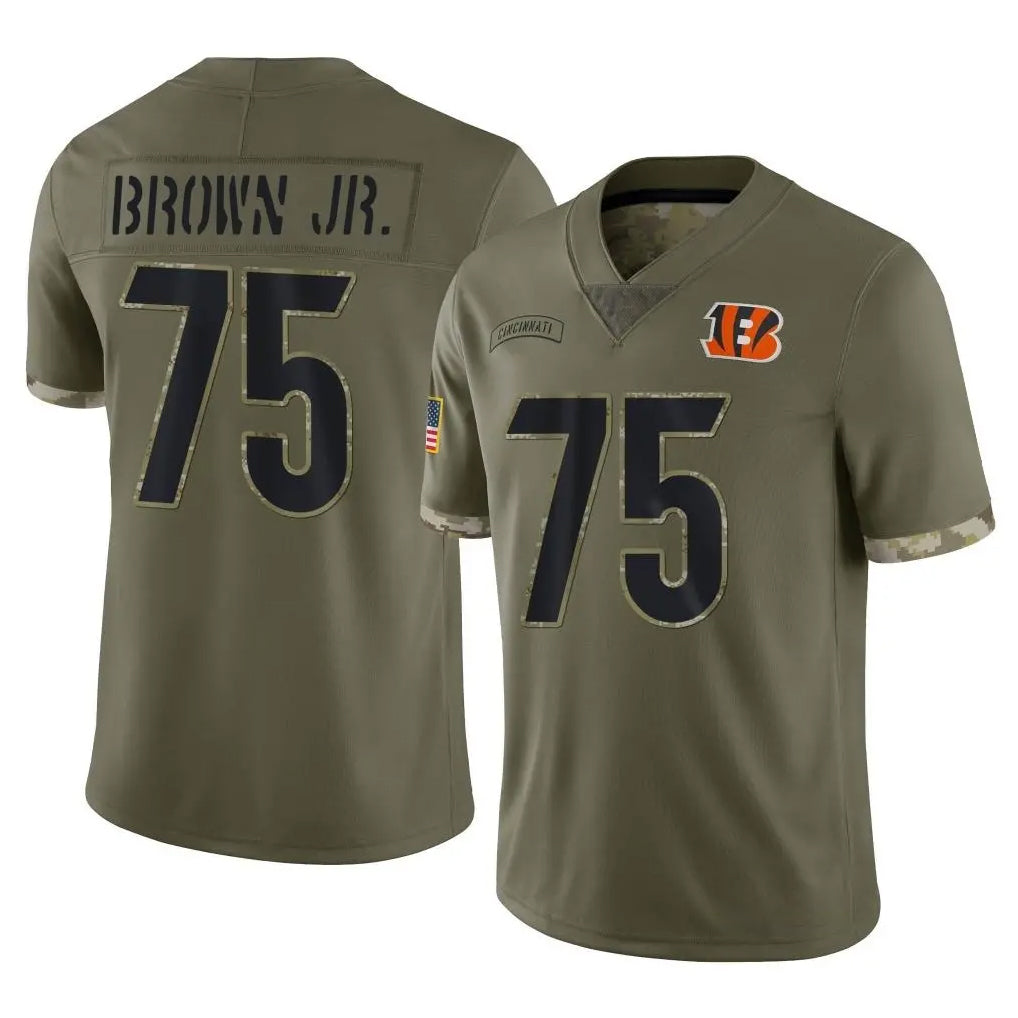 C.Bengals #75 Orlando Brown Jr. Player Olive Salute to Service Limited Game CAdoa Stitched Jerseys
