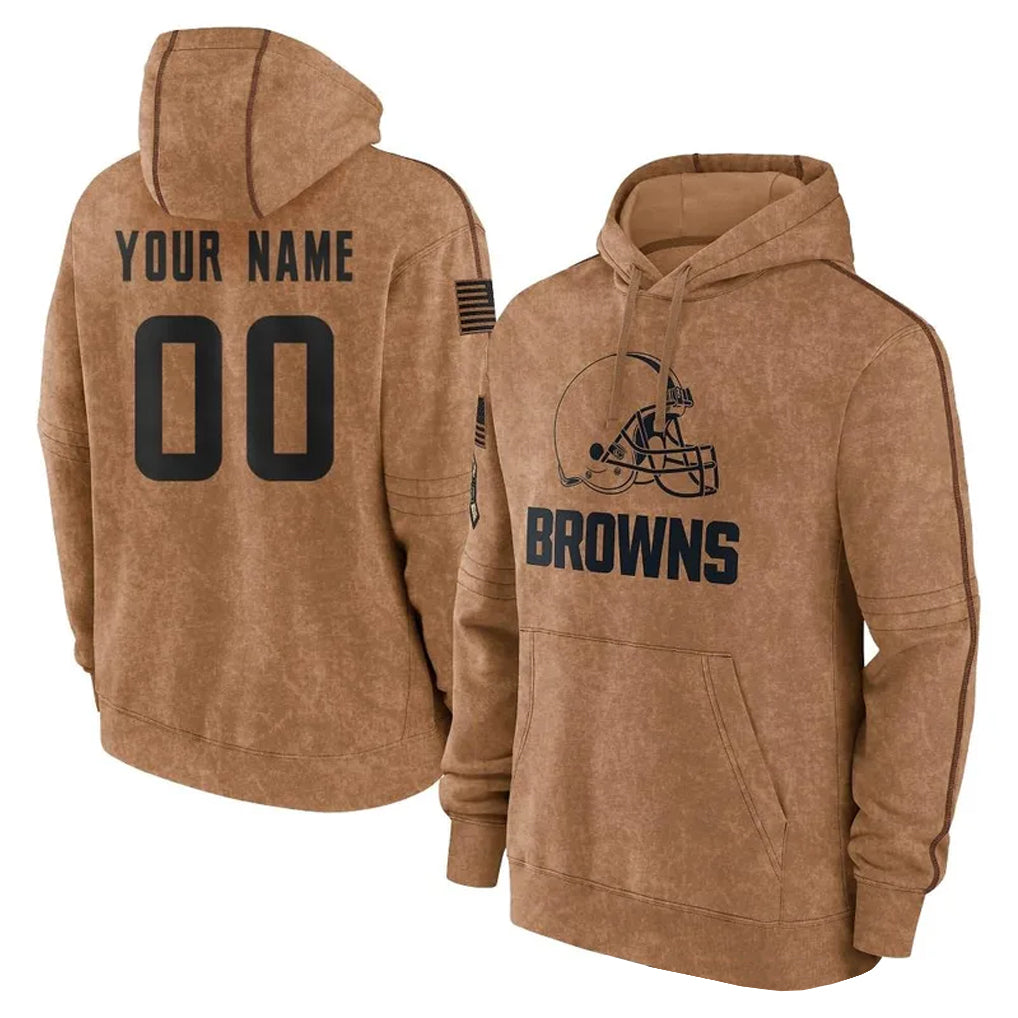 Custom C.Browns Brown Salute to Service Pullover Hoodie Limited Any Name & Numbers CAdoa Stitched Jerseys