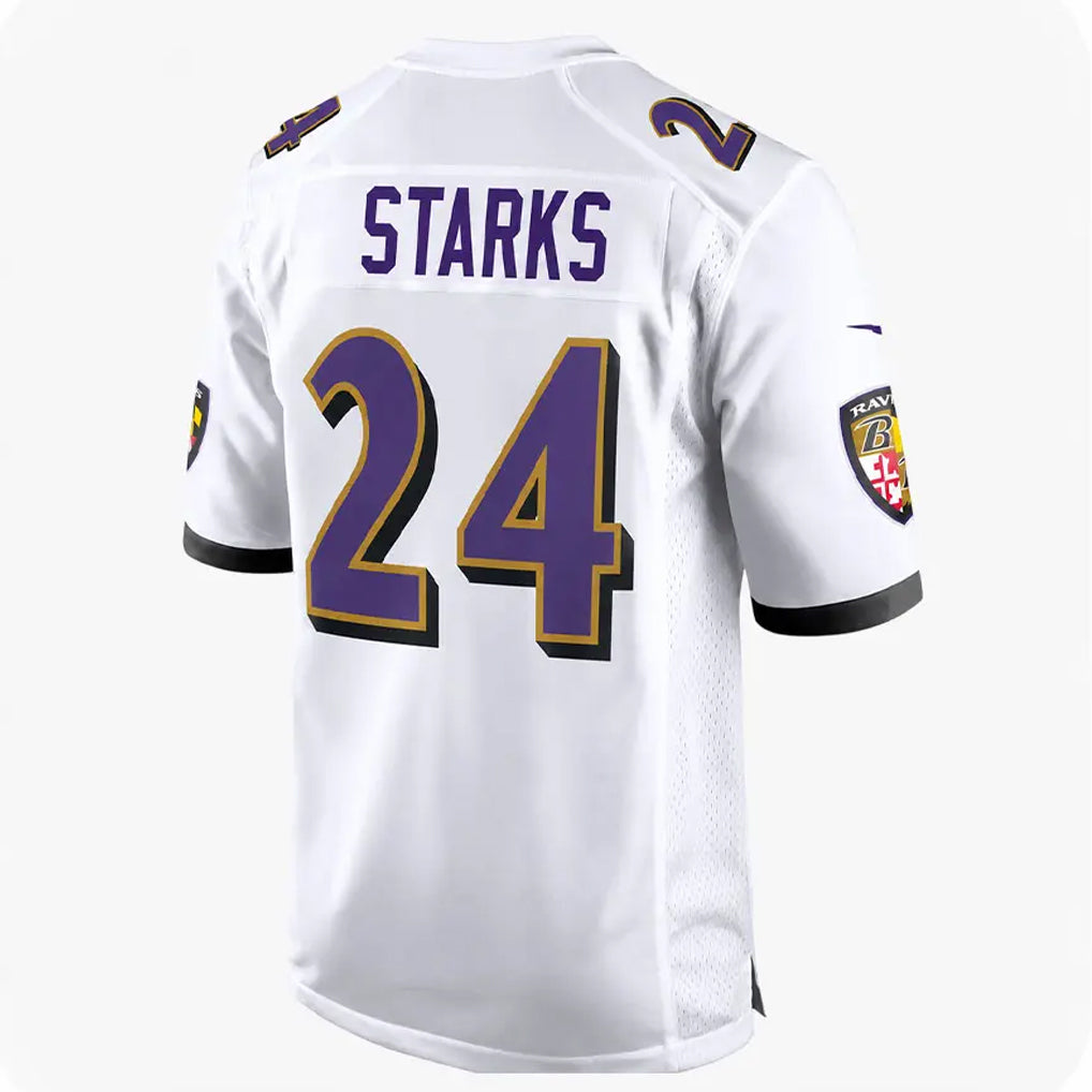 B.Ravens #24 Malaki Starks Player White Home Game CAdoa Stitched Jerseys