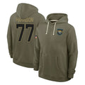 J.Jaguars #77 Anton Harrison Player Olive Salute to Service Pullover Hoodies Limited CAdoa Stitched Jerseys