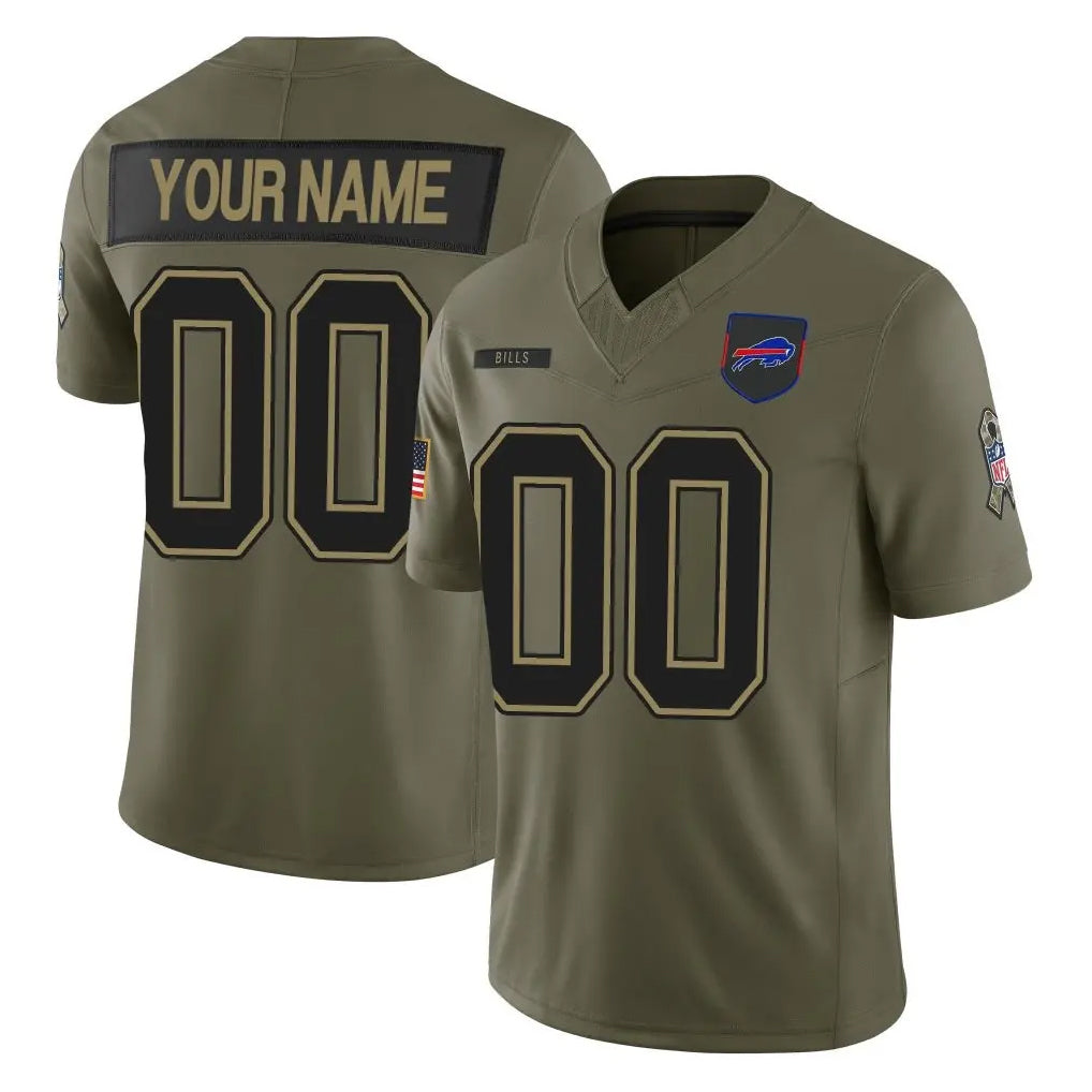Custom B.Bills Olive Salute to Service Limited Home Game Any Name & Numbers CAdoa Stitched Jerseys