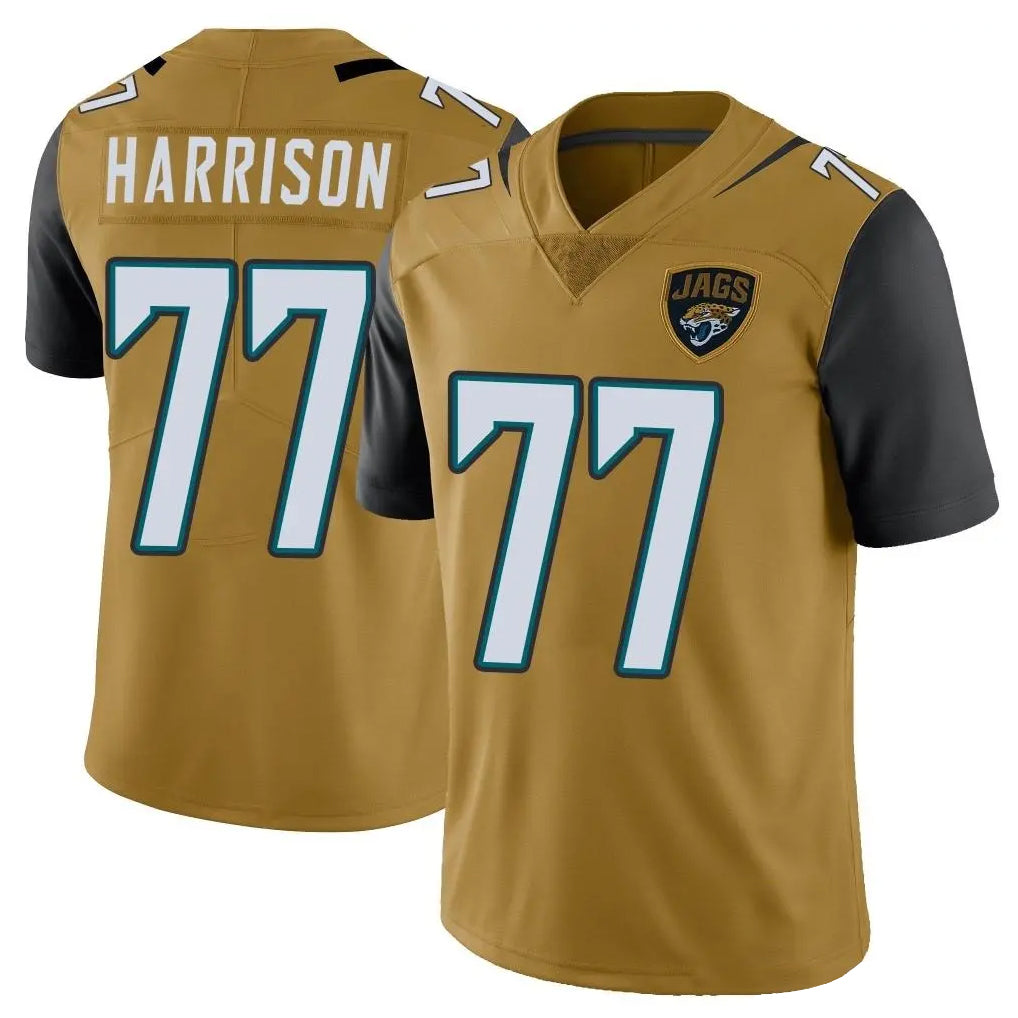 J.Jaguars #77 Anton Harrison Player Gold Vapor Limited Home Game CAdoa Stitched Jerseys