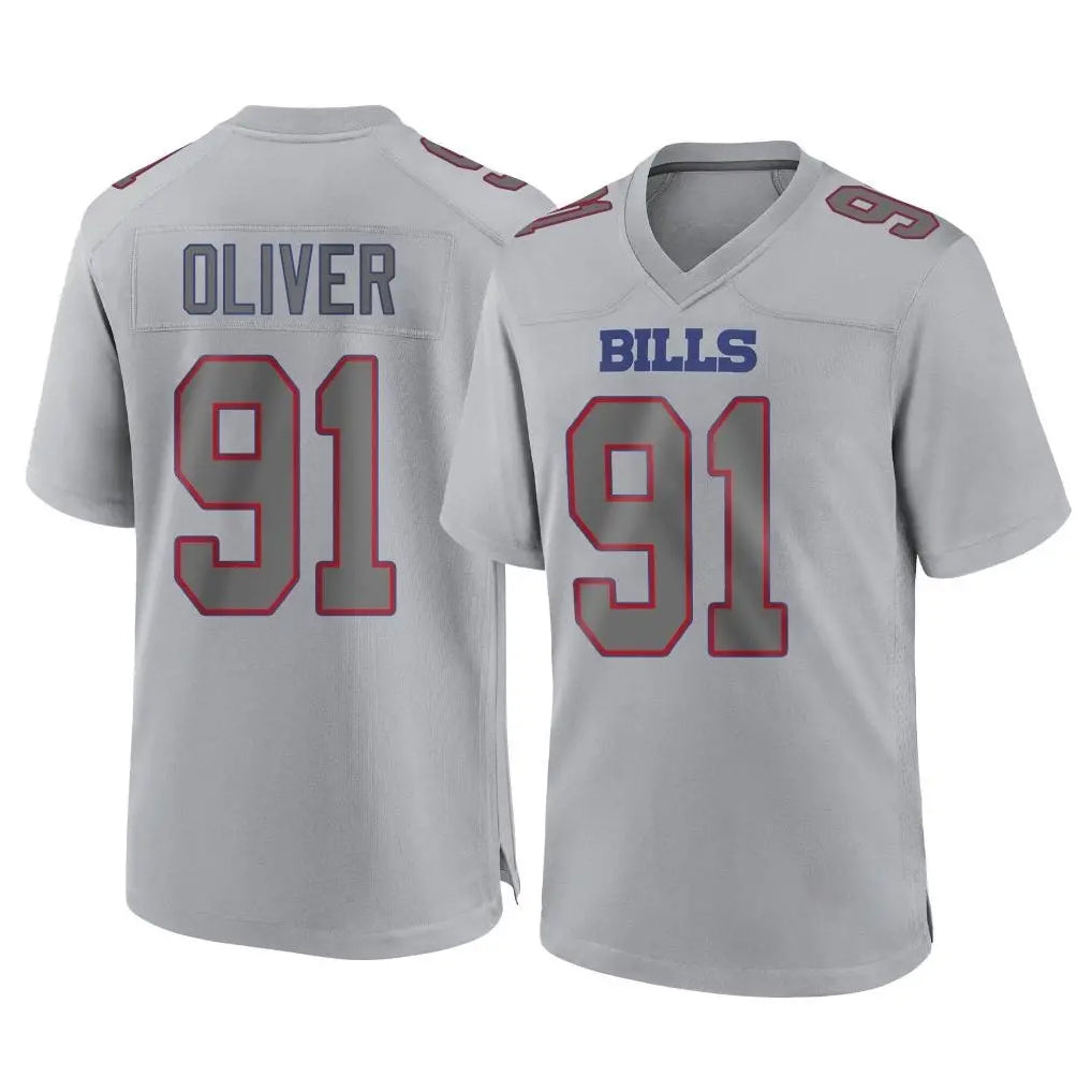 B.Bills #91 Ed Oliver Player Gray Home Game CAdoa Stitched Jerseys