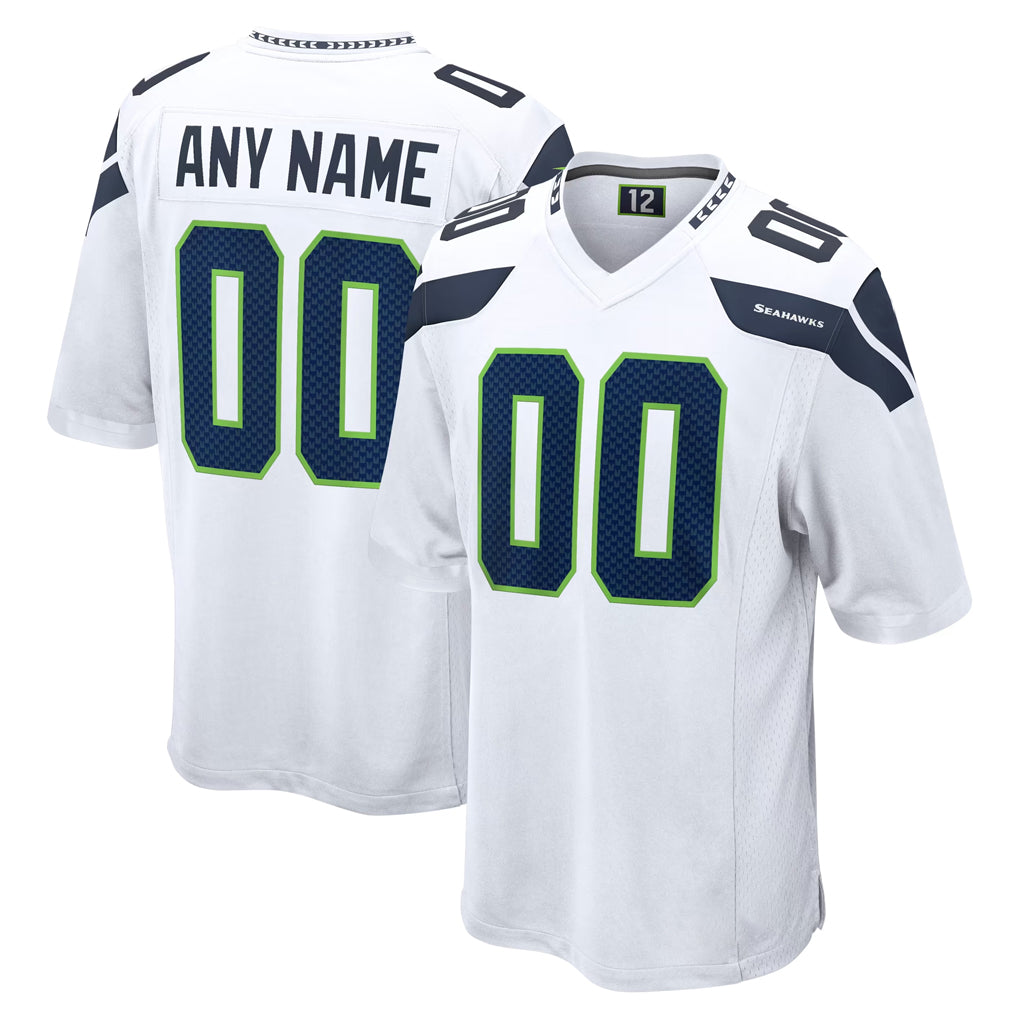 Custom S.Seahawks White Home Game Any Name & Numbers CAdoa Stitched Jerseys