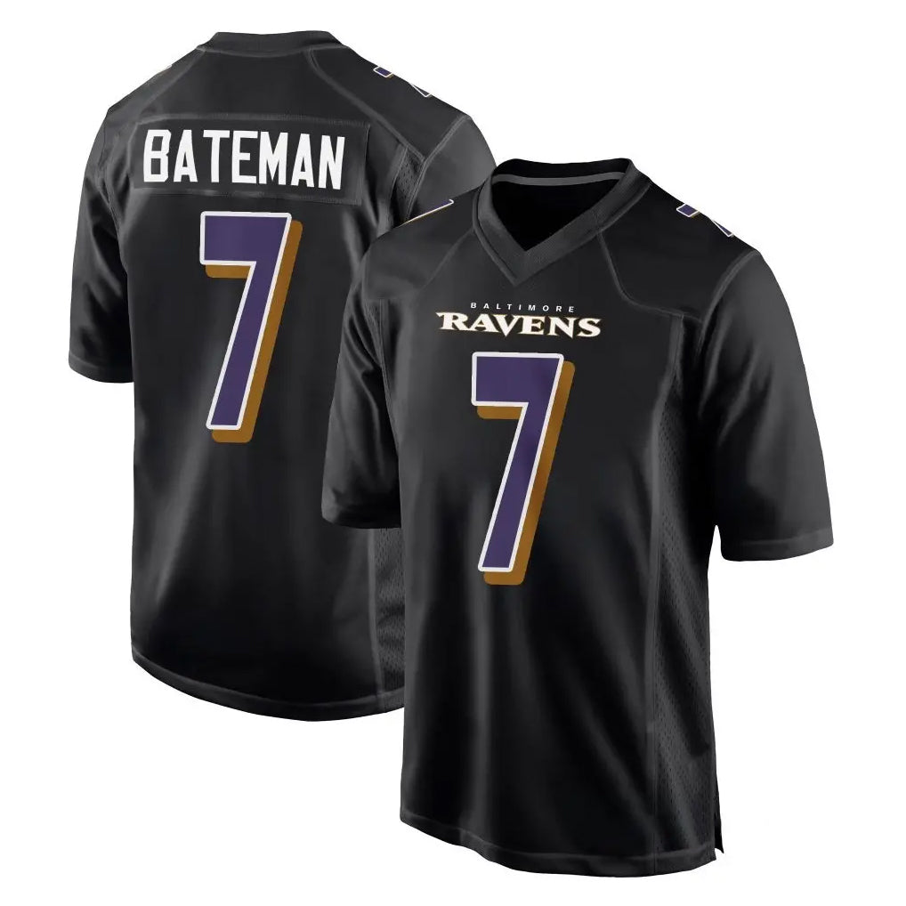 B.Ravens #7 Rashod Bateman Player Black Carbon Fashion Home Game CAdoa Stitched Jerseys