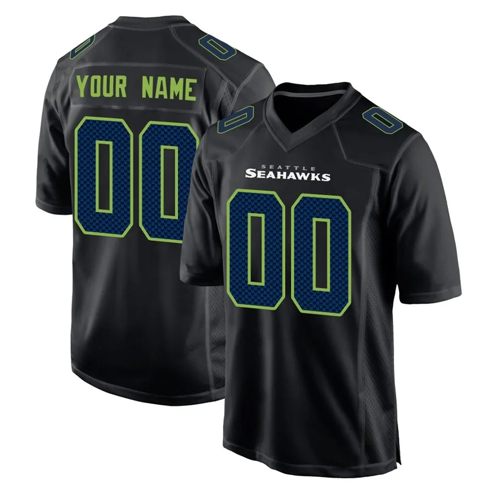 Custom S.Seahawks Black Limited Fashion Home Game Any Name & Numbers CAdoa Stitched Jerseys
