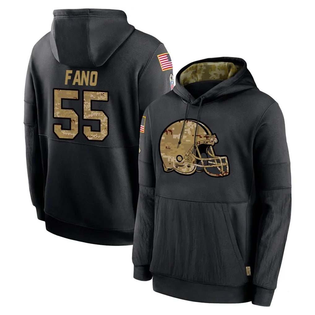 C.Browns #55 Spencer Fano Player Black Salute to Service Pullover Hoodies Limited CAdoa Stitched Jerseys