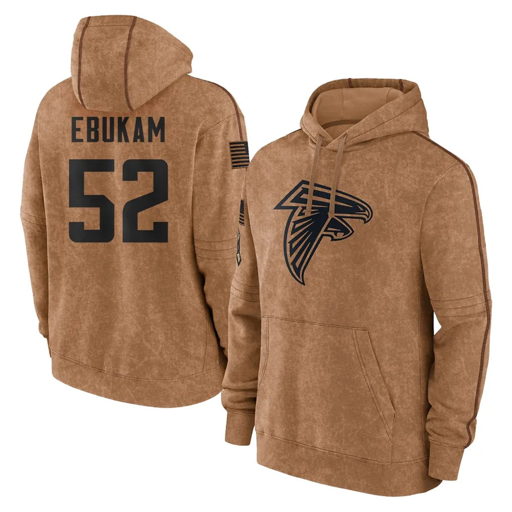 A.Falcons #52 Samson Ebukam Player Brown Salute to Service Club Fleece Hoodie CAdoa Stitched Jerseys