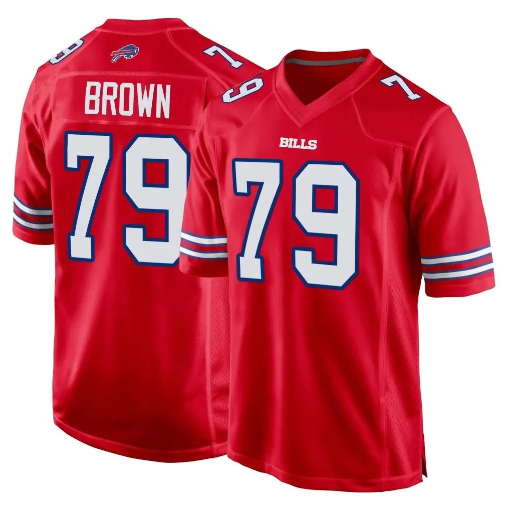 B.Bills #79 Spencer Brown Player Red Home Game CAdoa Stitched Jerseys