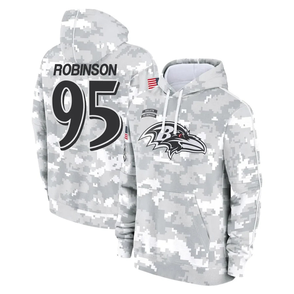 B.Ravens #95 Tavius Robinson Player Arctic Camo Salute to Service Pullover Hoodie CAdoa Stitched Jerseys