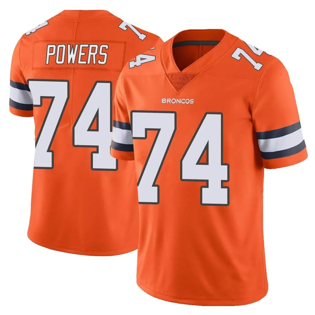 D.Broncos #74 Ben Powers Player Orange Vapor Untouchable Limited Home Game CAdoa Stitched Jerseys