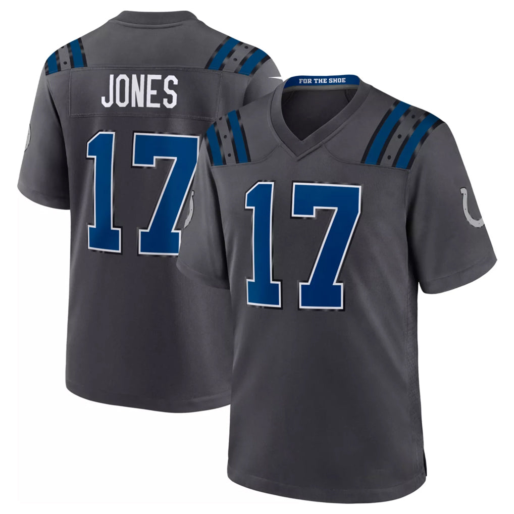 IN.Colts #17 Daniel Jones Player Anthracite 2026 Rivalries Collection Home Game CAdoa Stitched Jerseys