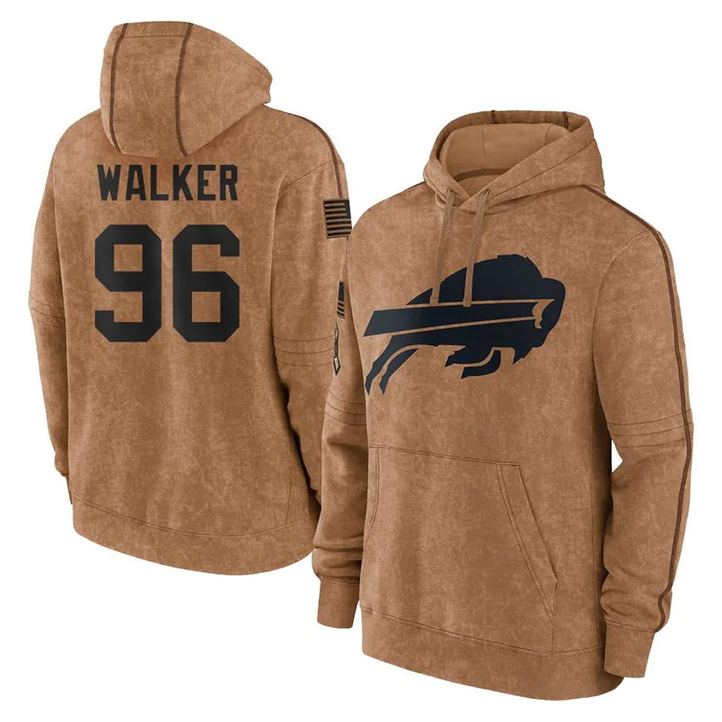 B.Bills #96 Deone Walker Player Brown Salute to Service Hoodies CAdoa Stitched Jerseys