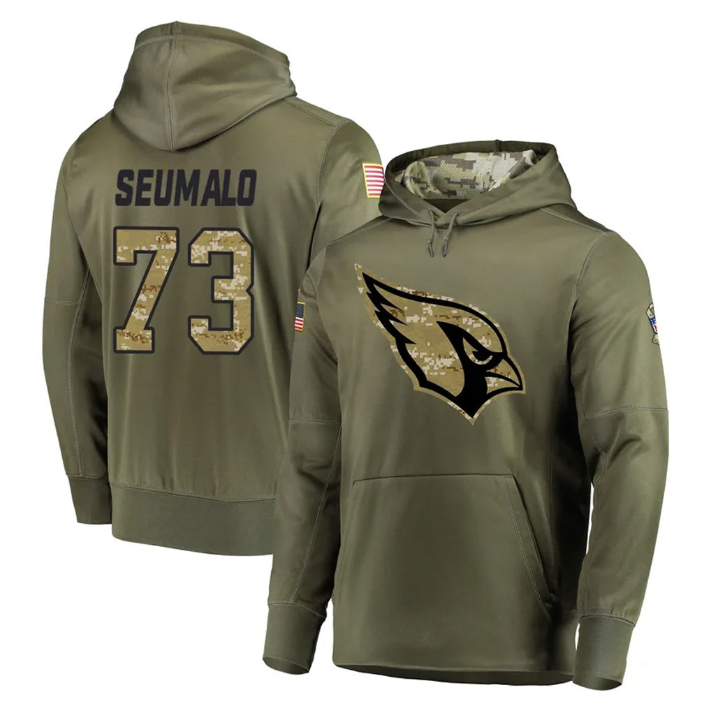 A.Cardinals #73 Isaac Seumalo Player Olive Salute to Service Pullover Hoodie Home Game CAdoa Stitched Jerseys