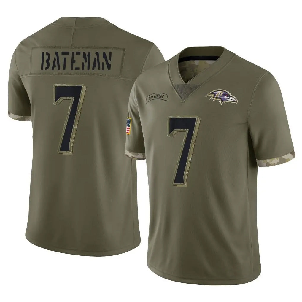 B.Ravens #7 Rashod Bateman Player Olive Salute To Service CAdoa Stitched Jerseys