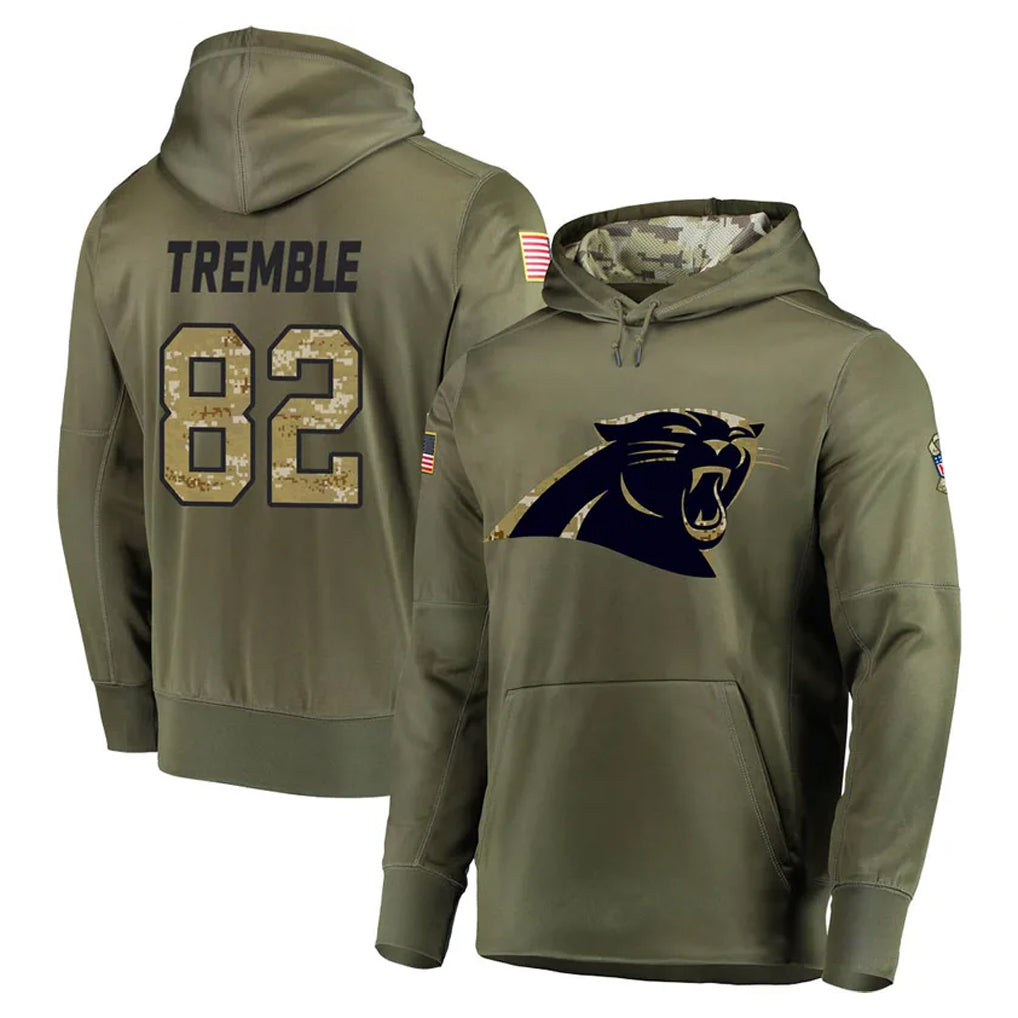 C.Panthers #82 Tommy Tremble Player Olive Salute to Service Hoodies CAdoa Stitched Jerseys
