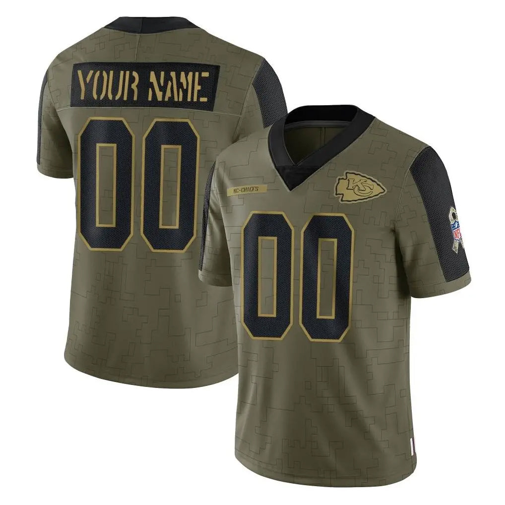 Custom KC.Chiefs Olive Salute To Service Limited Game Any Name & Numbers CAdoa Stitched Jerseys