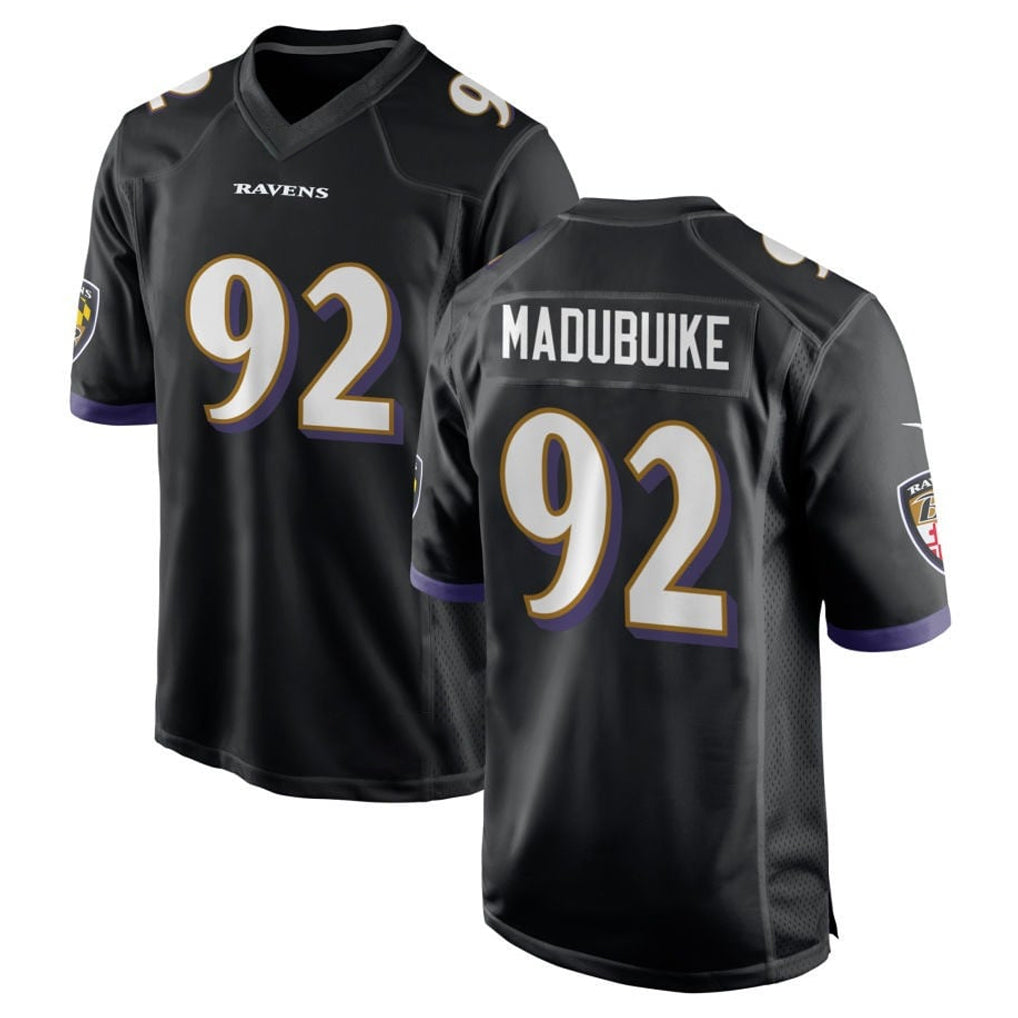 B.Ravens #92 Nnamdi Madubuike Player Black Alternate Home Game CAdoa Stitched Jerseys