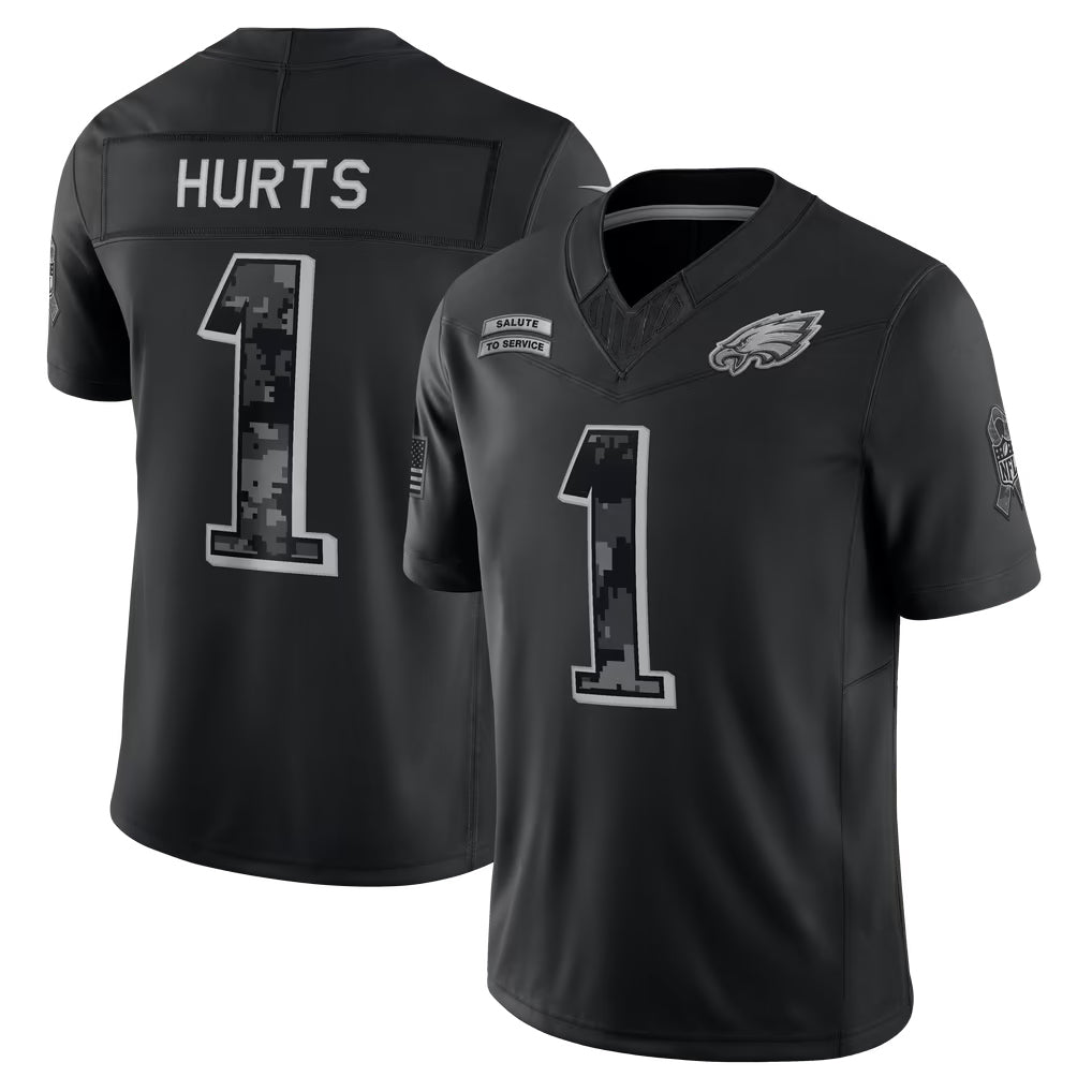 CAdoa P.Eagles #1 Jalen Hurts Player Black Limited 2026 Salute to Service Home Game Stitched Jerseys
