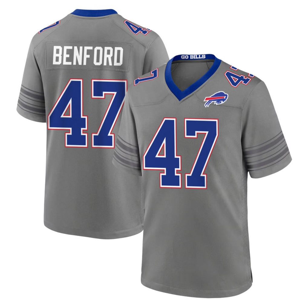 B.Bills #47 Christian Benford Player Gray Nickel City Home Game CAdoa Stitched Jerseys