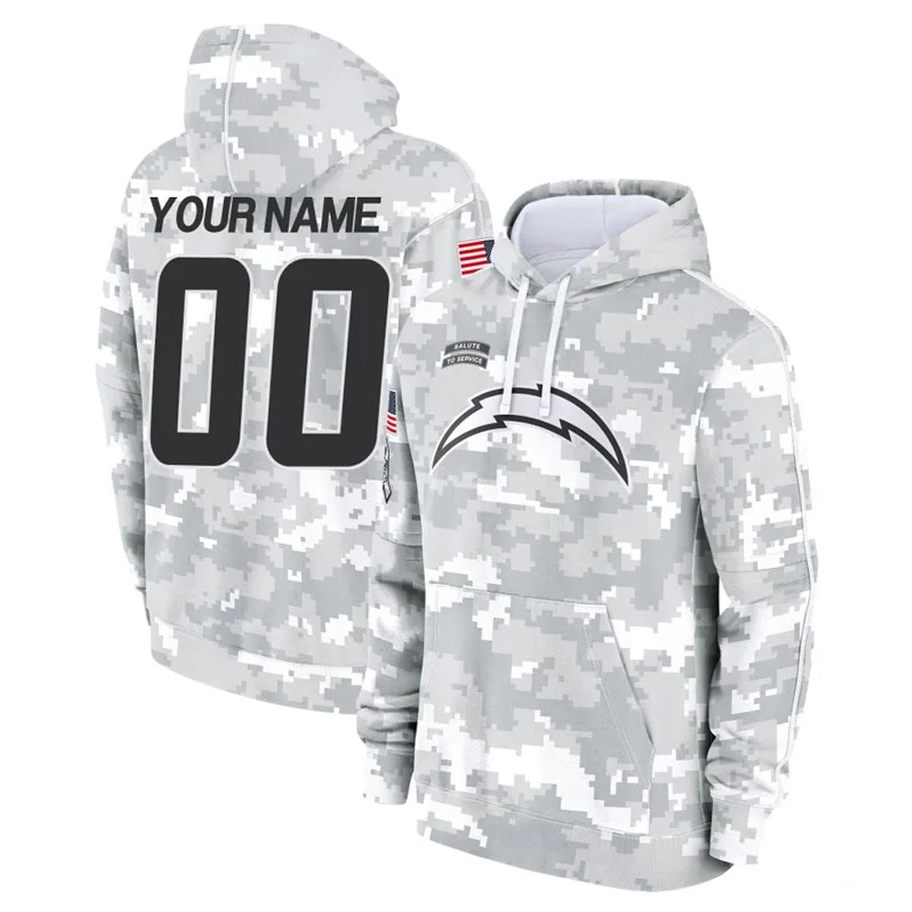 Custom LA.Chargers Arctic Camo Salute to Service Hoodies Limited Game Any Name & Numbers CAdoa Stitched Jerseys