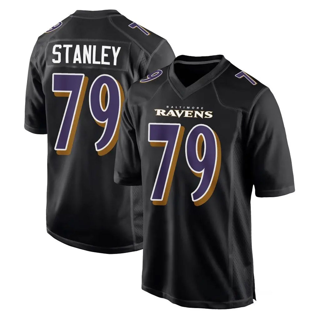 B.Ravens #79 Ronnie Stanley Player Black Carbon Fashion Home Game CAdoa Stitched Jerseys