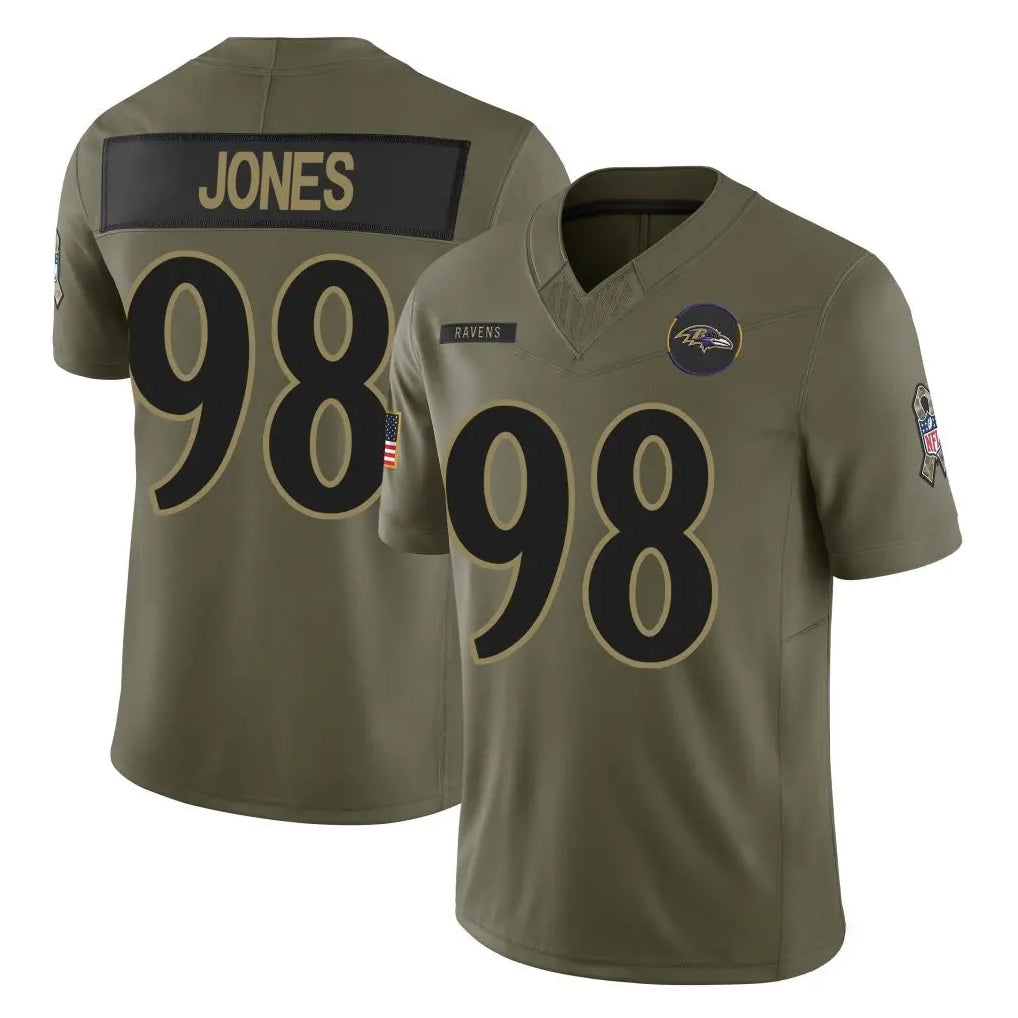 B.Ravens #98 Travis Jones Player Olive Salute To Service Limited Home Game CAdoa Stitched Jerseys