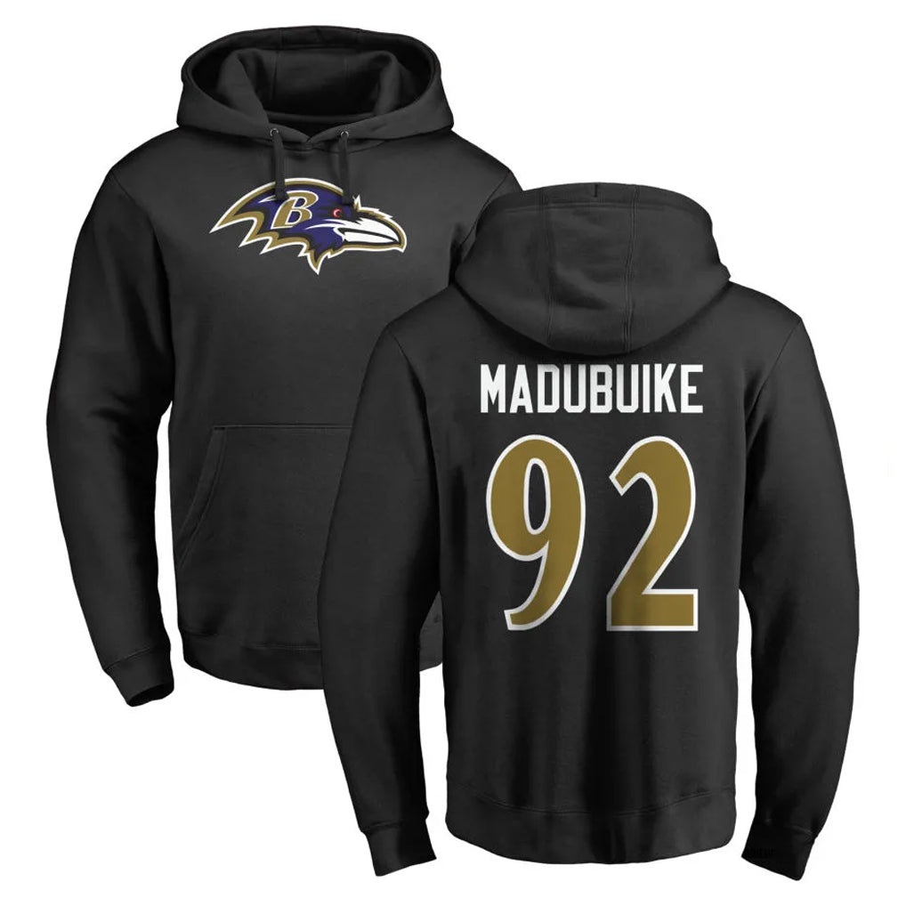 B.Ravens #92 Nnamdi Madubuike Player Black Pullover Hoodie CAdoa Stitched Jerseys