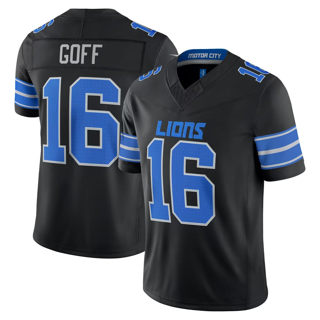 D.Lions #16 Jared Goff Player Black Vapor F.U.S.E. Limited Game Home CAdoa Stitched Jerseys