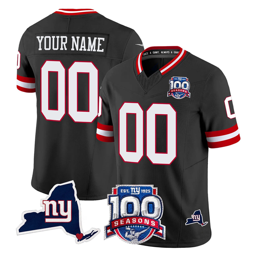 Custom NY.Giants Black 100th Season & State Patch Vapor Limited Home Game Any Name & Numbers CAdoa Stitched Jerseys