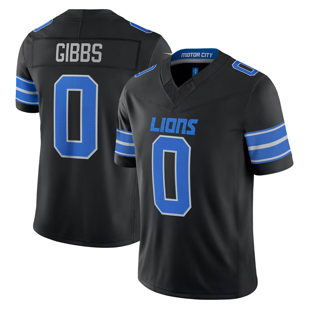 D.Lions #0 Jahmyr Gibbs Player Black Vapor F.U.S.E. Limited Game Home CAdoa Stitched Jerseys