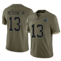 C.Panthers #13 John Metchie III Player Olive Salute to Service Game CAdoa Stitched Jerseys