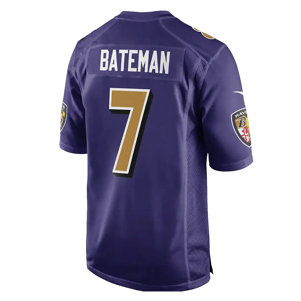B.Ravens #7 Rashod Bateman Player Purple Color Rush Home Game CAdoa Stitched Jerseys