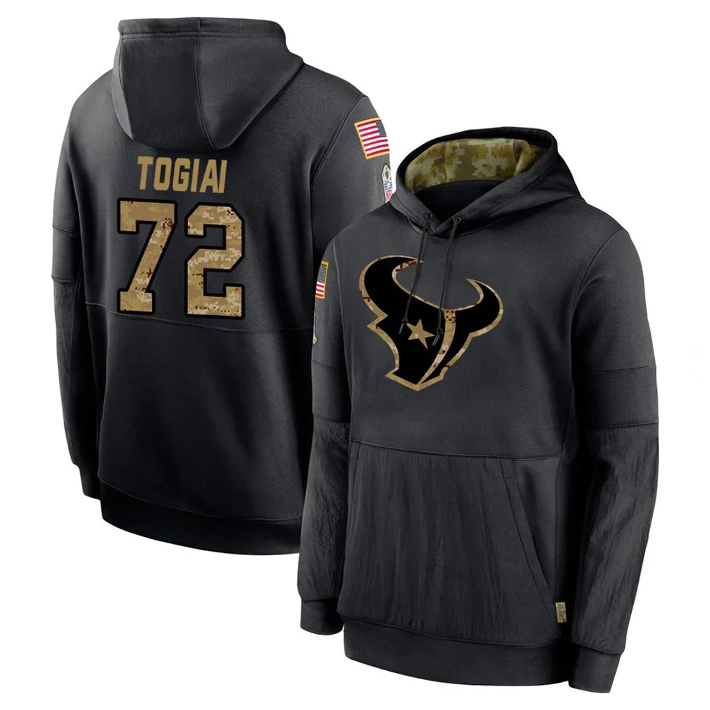 H.Texans #72 Tommy Togiai Player Black Salute to Service Hoodies Limited Game CAdoa Stitched Jerseys
