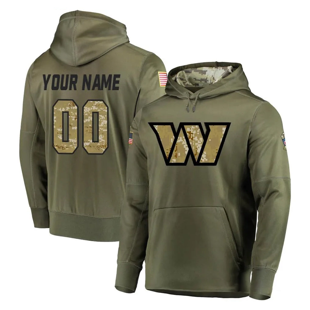 Custom W.Commanders Olive Salute to Service Pullover Hoodie Limited Home Game Any Name & Numbers CAdoa Stitched Jerseys