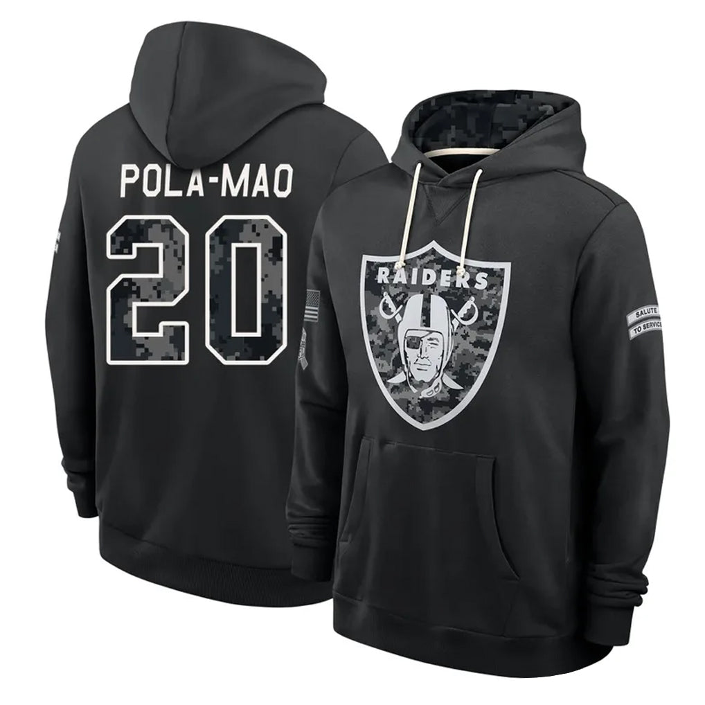 LV.Raiders #20 Isaiah Pola-Mao Player 2026 Black Logo Pullover Hoodies Limited Game Stitched Jerseys