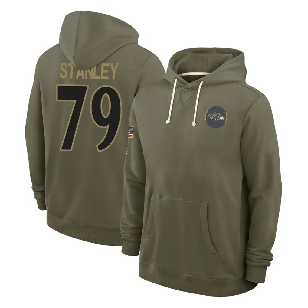 B.Ravens #79 Ronnie Stanley Player Olive Salute to Service Hoodie CAdoa Stitched Jerseys