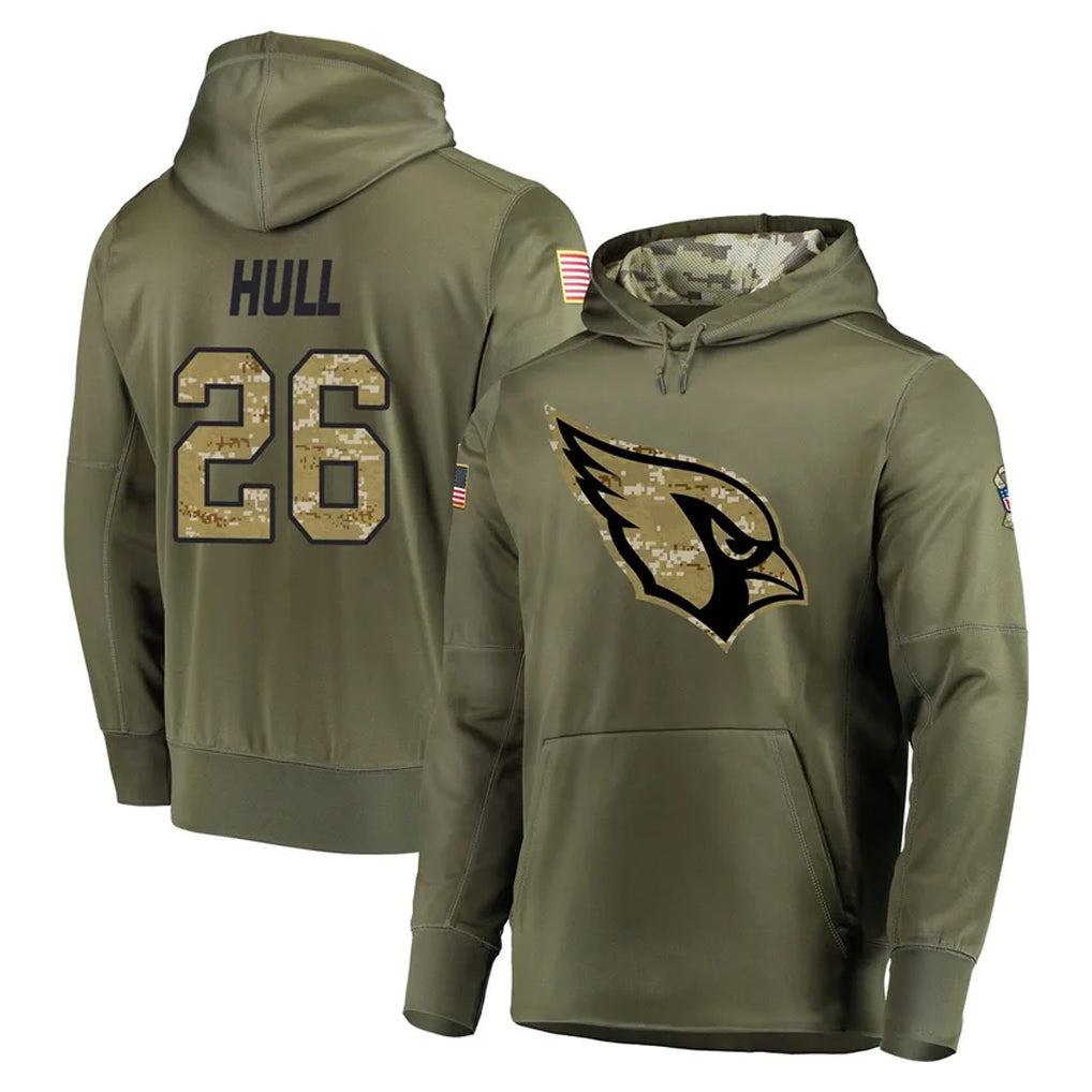 A.Cardinals #26 Evan Hull Player Olive Salute to Service Pullover Hoodie Home Game CAdoa Stitched Jerseys