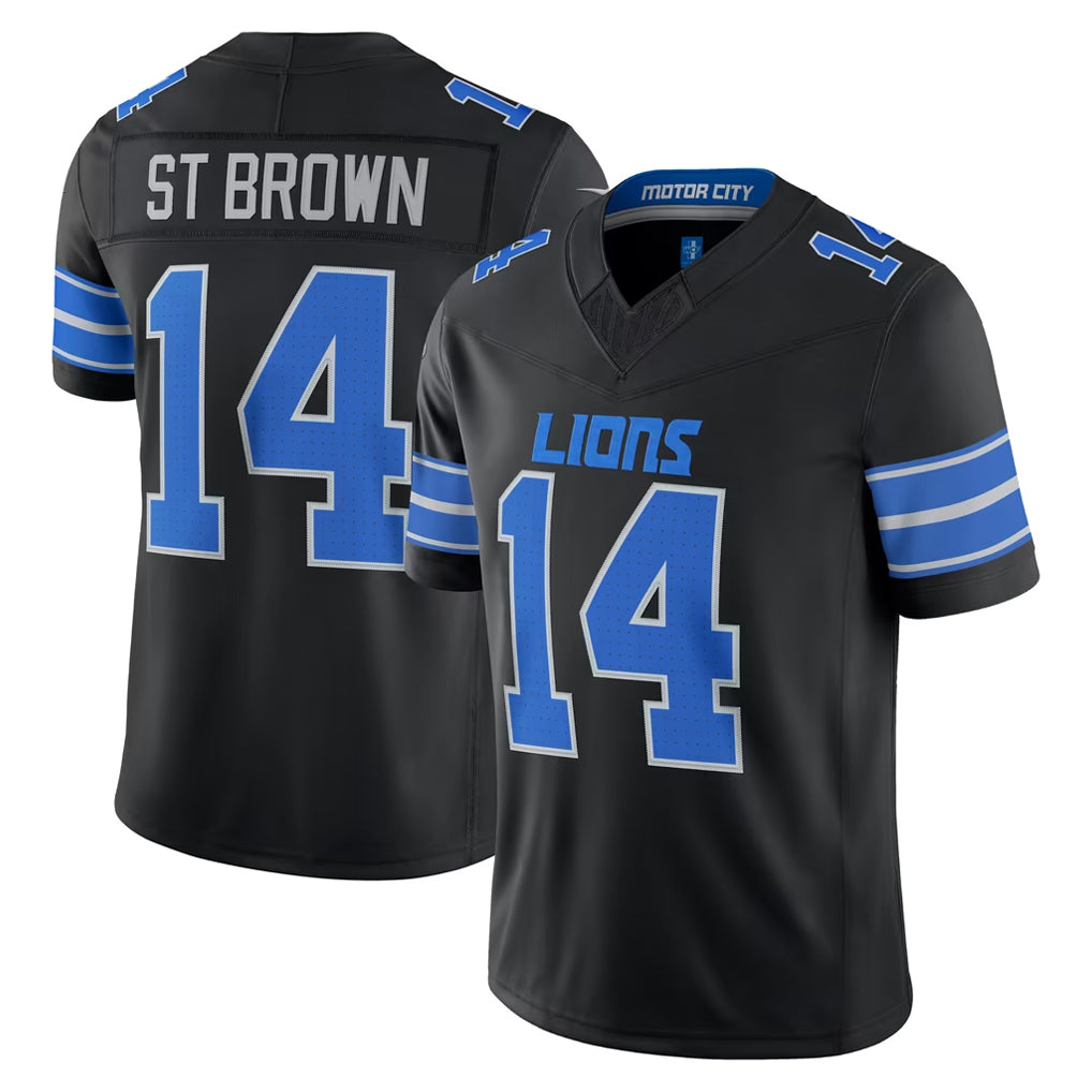 D.Lions #14 Amon-Ra St. Brown Player Black Vapor F.U.S.E. Limited Game Home CAdoa Stitched Jerseys