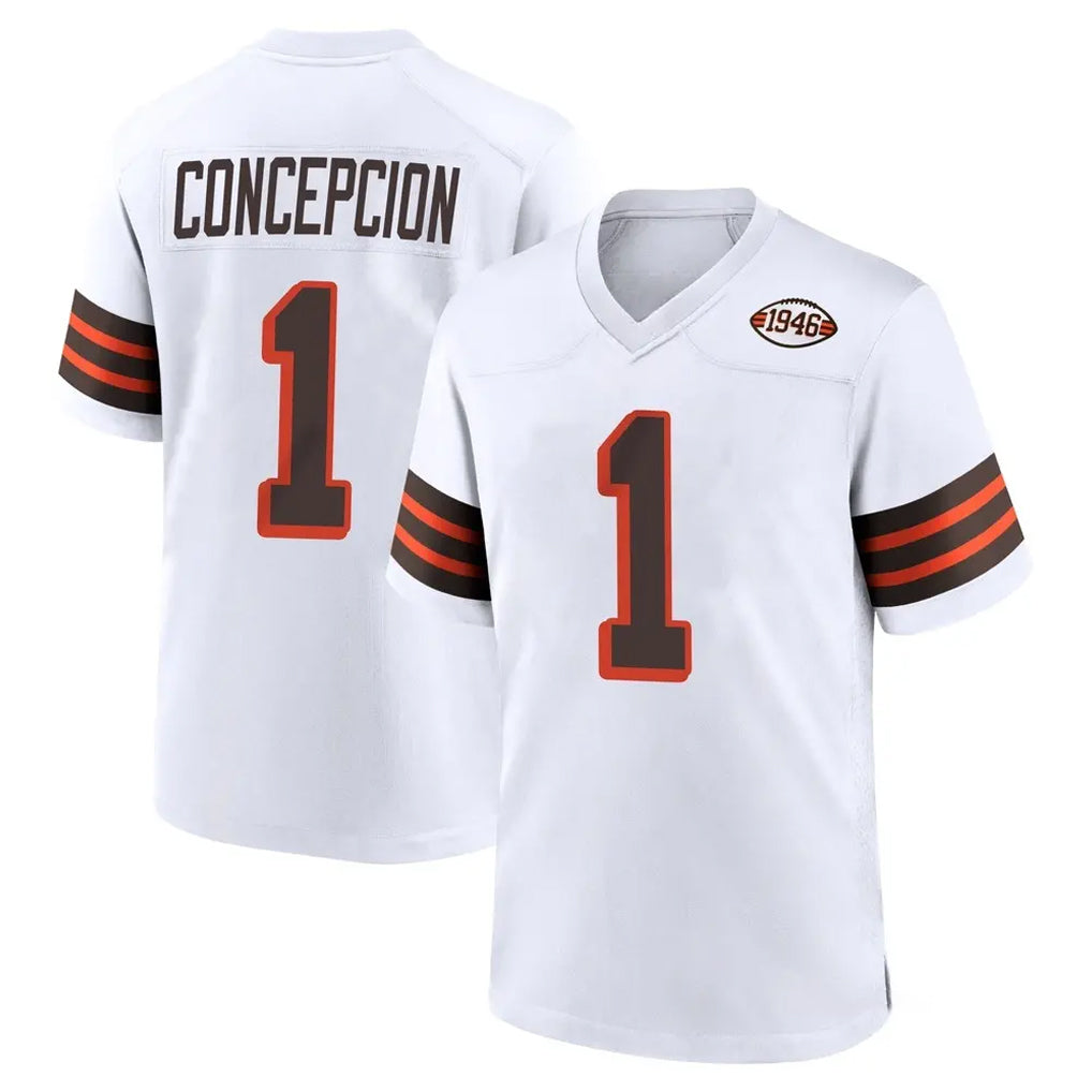 C.Browns #1 KC Concepcion Player White Alternate Home Game CAdoa Stitched Jerseys