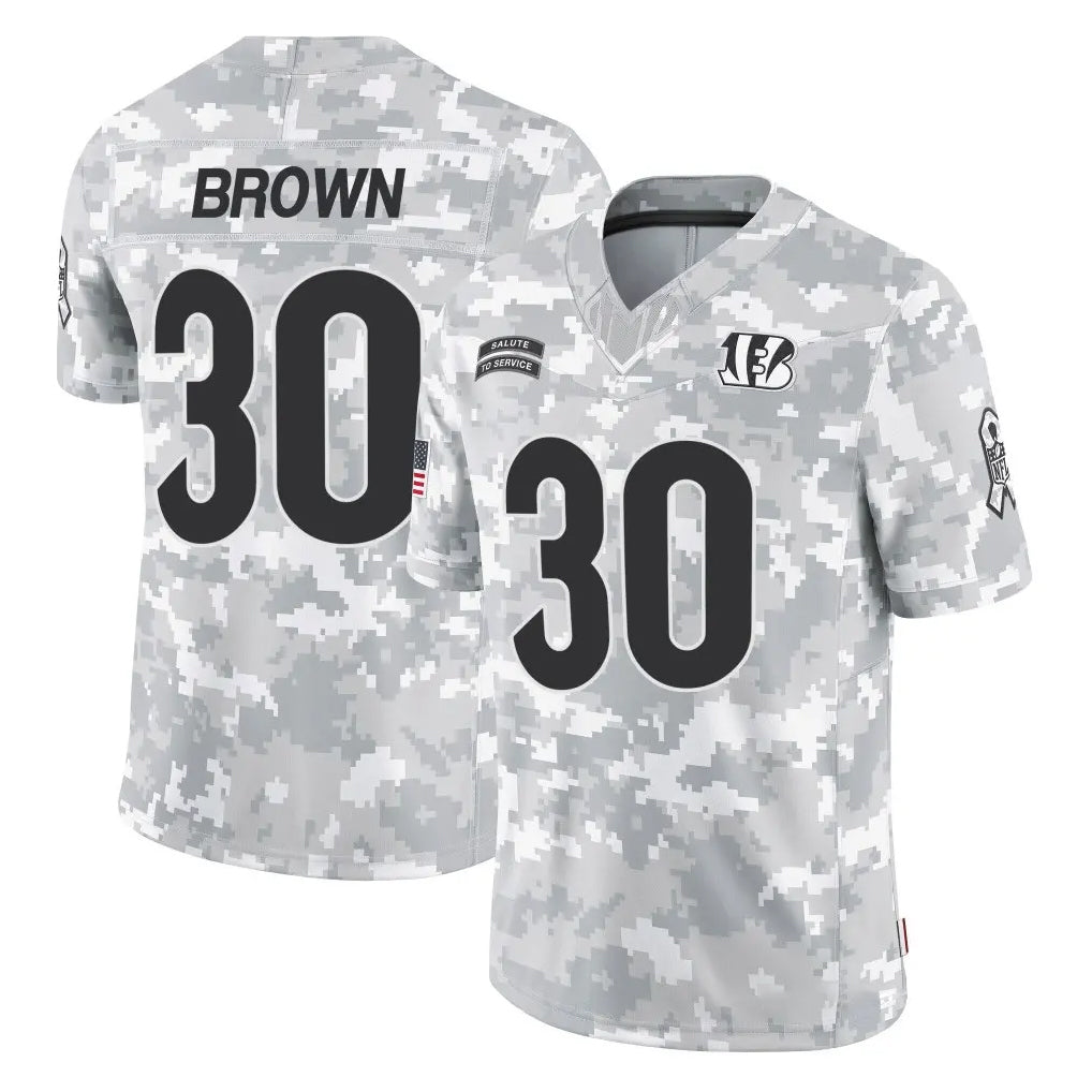 C.Bengals #30 Chase Brown Player Arctic Camo Salute to Service Limited CAdoa Stitched Jerseys