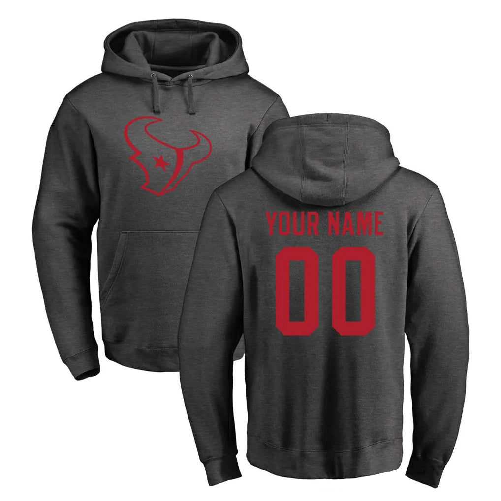 Custom H.Texans Gray Pro Line Pullover Hoodie Limited Game Any Name & Numbers CAdoa Stitched Jerseys